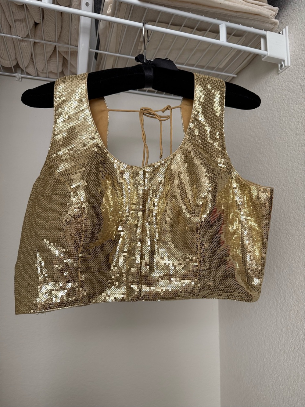 Gold Sequin Crop Tank Top with Scoop Neck
